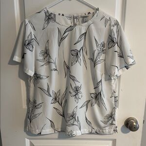 A New Day White Blouse with Black Floral Design